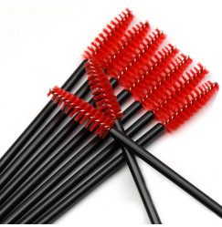 Brushes for eyebrows and eyelashes, fleecy / black handle - red bristles / 50 pcs per pack