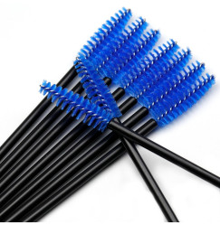 Brushes for eyebrows and eyelashes, fleecy / black handle - blue bristles / 50 pcs per pack