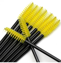 Brushes for eyebrows and eyelashes, fleecy / black handle - yellow bristles / 50 pcs per pack