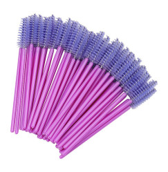 Eyebrow and eyelash brushes, fluffy - purple handle - lilac bristles, 50 pcs in a pack