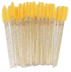 Brushes for eyebrows and eyelashes, fleecy glitter / yellow with sparkles / 50 pcs per pack