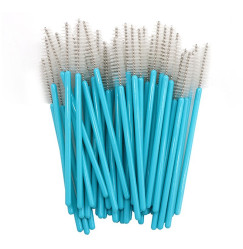 Brushes for eyebrows and eyelashes, fluffy / blue handle - white bristles / 50 pcs per pack