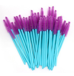 Brushes for eyebrows and eyelashes, fluffy / blue handle - purple bristles / 50 pcs per pack