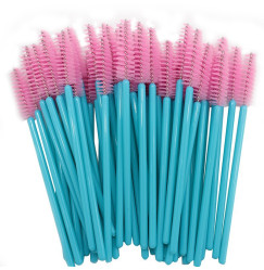 Brushes for eyebrows and eyelashes, fluffy / blue handle - pink bristles / 50 pcs per pack