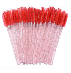 Brushes for eyebrows and eyelashes, fleecy glitter / red with sparkles / 50 pcs per pack