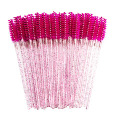 Brushes for eyebrows and eyelashes, fleecy glitter / raspberry with sparkles / 50 pcs per pack