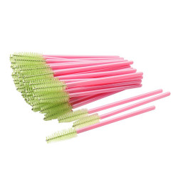 Brushes for eyebrows and eyelashes, fleecy / pink handle - light green bristles / 50 pcs per pack