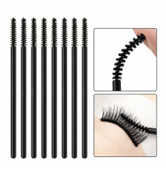 Thin fluffy brushes for eyebrows and eyelashes - black, 50 pcs per pack
