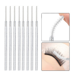 Fine glitter brushes for eyebrows and eyelashes - white with sparkles, 50 pcs per pack