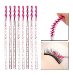 Brushes for eyebrows and eyelashes fluffy THIN glitter / raspberry with sparkles / 50 pcs per pack