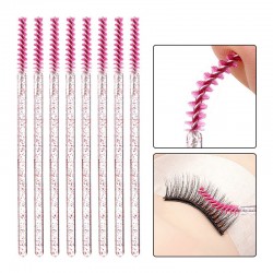 Brushes for eyebrows and eyelashes fluffy THIN glitter / raspberry with sparkles / 50 pcs per pack