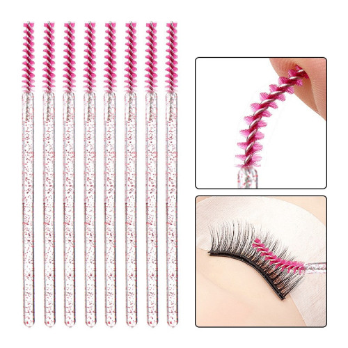 Brushes for eyebrows and eyelashes fluffy THIN glitter / raspberry with sparkles / 50 pcs per pack