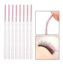 Fine glitter brushes for eyebrows and eyelashes - pink with sparkles, 50 pcs per pack