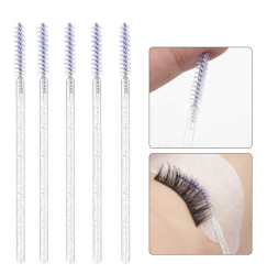 Eyebrow and eyelash brushes, fluffy, THIN, glittery - lilac with sparkles, 50 pcs. per pack