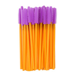 SILICONE brushes for eyebrows and eyelashes / orange handle, violet bristles / 50 pcs per pack
