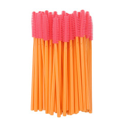 SILICONE brushes for eyebrows and eyelashes / orange handle coral pile / 50 pcs per pack