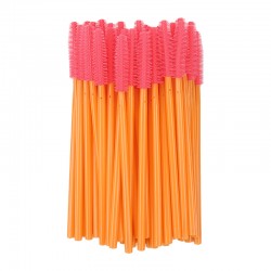 SILICONE brushes for eyebrows and eyelashes / orange handle coral pile / 50 pcs per pack