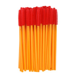 SILICONE brushes for eyebrows and eyelashes / orange handle, red bristles / 50 pcs per pack