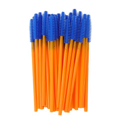 SILICONE brushes for eyebrows and eyelashes / orange handle blue bristles / 50 pcs per pack