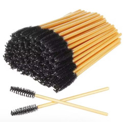 Brushes for eyebrows and eyelashes, fluffy / gold handle - black bristles / 50 pcs per pack