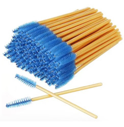Brushes for eyebrows and eyelashes, fluffy / gold handle - blue bristles / 50 pcs per pack