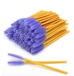 Brushes for eyebrows and eyelashes, fleecy / gold handle - light purple bristles / 50 pcs per pack