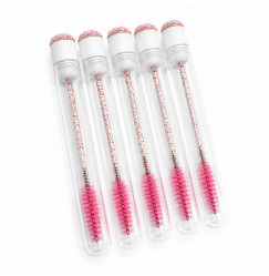 Eyelash brush in individual packaging - LIGHT PINK with glitter, 1 pc in a tube