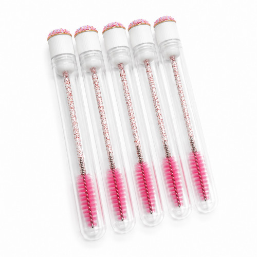 Eyelash brush in individual packaging - LIGHT PINK with glitter, 1 pc in a tube