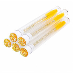 Eyelash brush in individual packaging - YELLOW with glitter, 1 pc in a tube