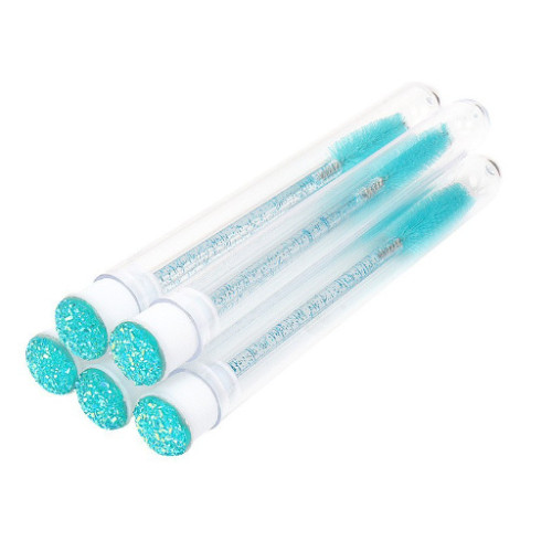 Individually packaged eyelash brush - TURQUOISE with glitter, 1 pc per tube