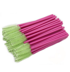 Brushes for eyebrows and eyelashes, fluffy / raspberry handle - light green bristles / 50 pcs per pack