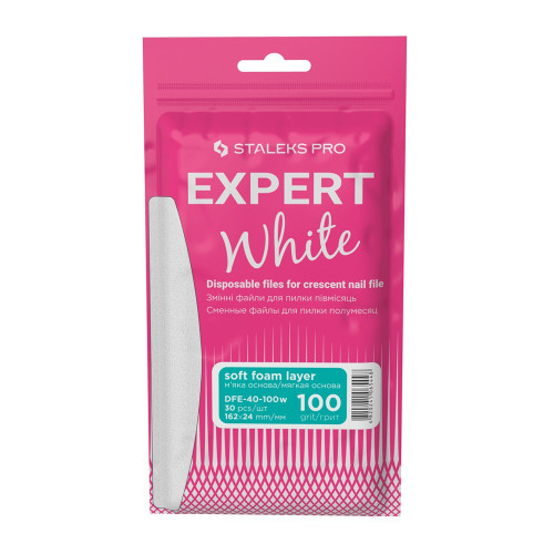 Replacement files for half-moon file (on a soft base) STALEKS EXPERT 40 / 100 grit (white, 30 pcs)