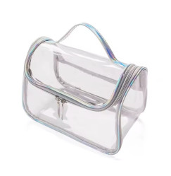 Large PVC cosmetic bag - transparent with white holography
