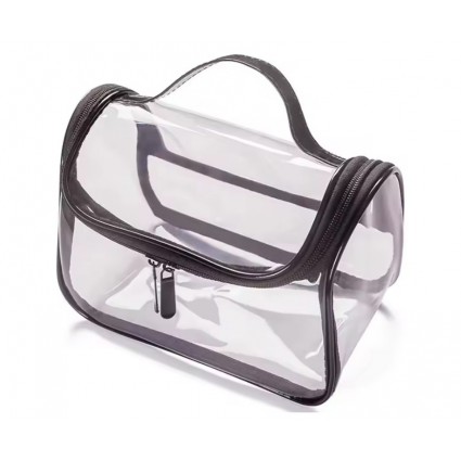 Large PVC Cosmetic Bag - Transparent with Black