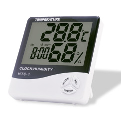 Cyfrowy termometr-higrometr HTC-1 z zegarem / MARKOUT (opakowanie pogniecione)