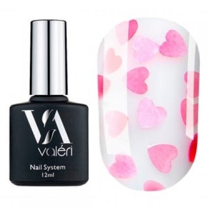 Топ для гель-лака VALERI / Top Love is / Pink (прозрачный с розовыми сердечками), 12 мл
