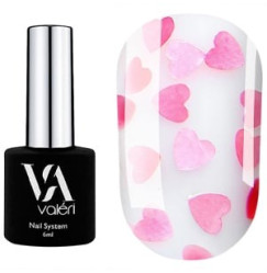 Gel polish top VALERI / Top Love is / Pink (transparent with pink hearts), 6 ml