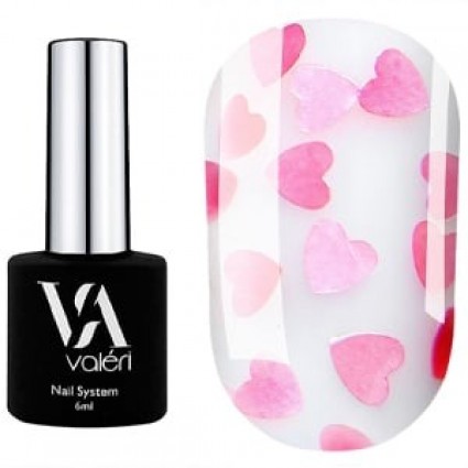 Топ для гель-лака VALERI / Top Love is / Pink (прозрачный с розовыми сердечками), 6 мл