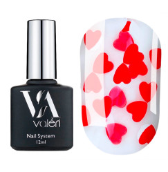 Gel polish top VALERI / Top Love is / Red (transparent with red hearts), 12 ml