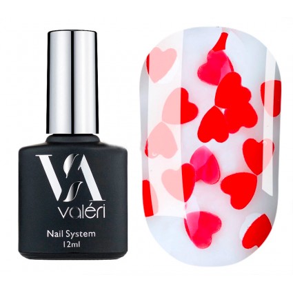 Gel polish top VALERI / Top Love is / Red (transparent with red hearts), 12 ml