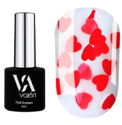 Топ для гель-лака VALERI / Top Love is / Red (прозрачный с красными сердечками), 6 мл