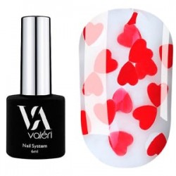 Топ для гель-лака VALERI / Top Love is / Red (прозрачный с красными сердечками), 6 мл