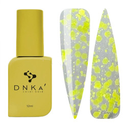 Топ прозрачный с неоново желтыми хлопьями без липкого слоя DNKa / Top Sorbet, 12 мл