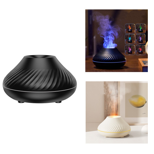 Air humidifier aroma diffuser with light on USB / Vulcan (flame effect) / black