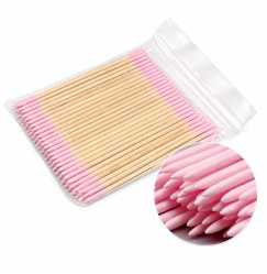 Bamboo Cotton Swabs, 100 pcs (thin), 7 cm, DOUBLE-ENDED - Pink