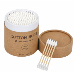 Cotton Buds Bamboo Cotton Swabs, 200 pcs cardboard round packaging - white