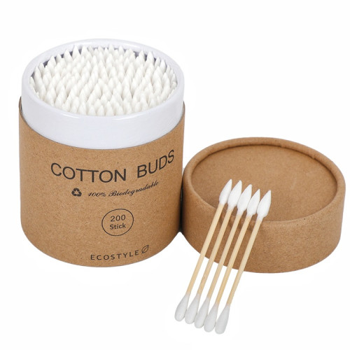 Ватні бамбукові палички Cotton Buds, 200 шт картонна кругла упаковка - білі