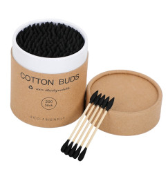 Cotton Buds Bamboo Cotton Swabs, 200 pcs Cardboard Round Pack - Black
