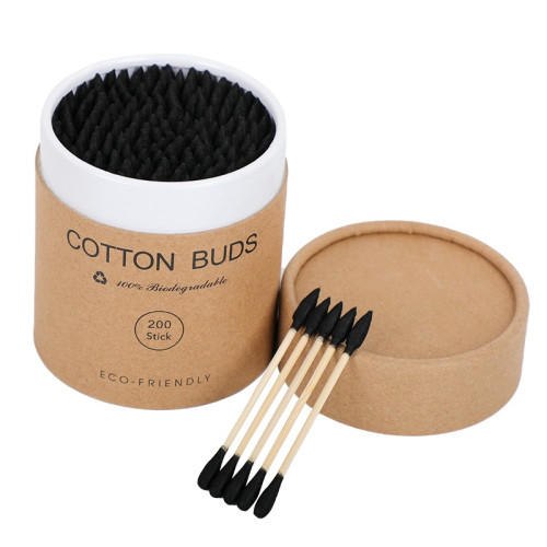 Ватные палочки бамбуковые Cotton Buds, 200 шт картонная круглая упаковка - черные