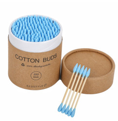 Cotton Buds Bamboo Cotton Swabs, 200 pcs. Cardboard Round Packaging - Blue